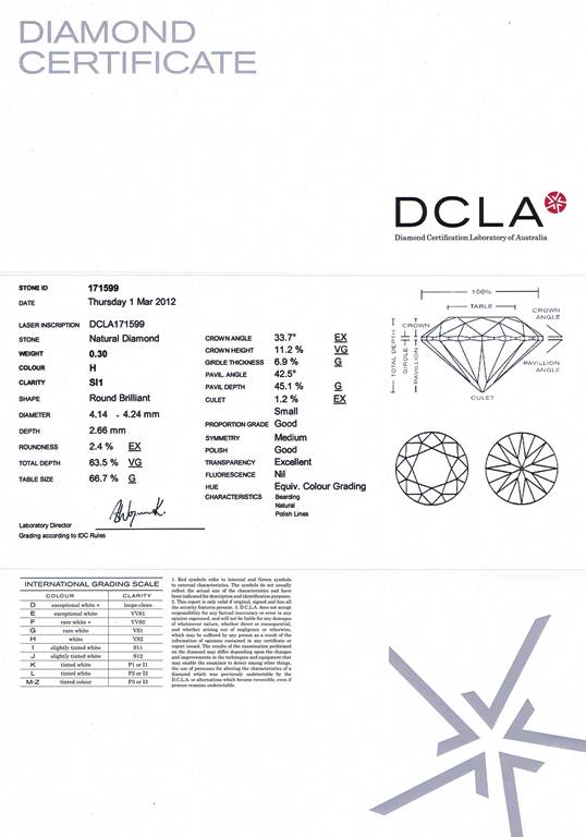 Round Brilliant Cut Diamond 0.30ct H SI1