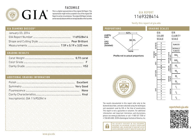 Pear Shape Diamond 0.72ct - F VS2