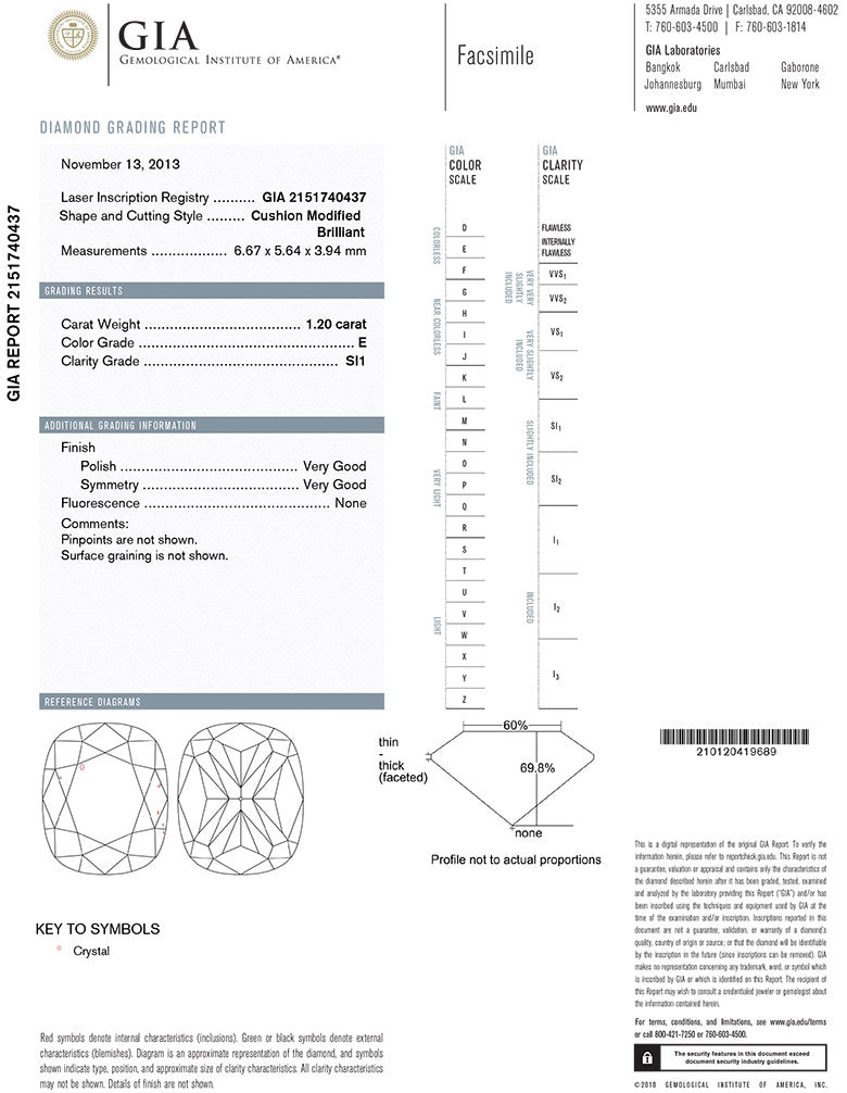 Cushion Cut Diamond 1.20ct E SI1