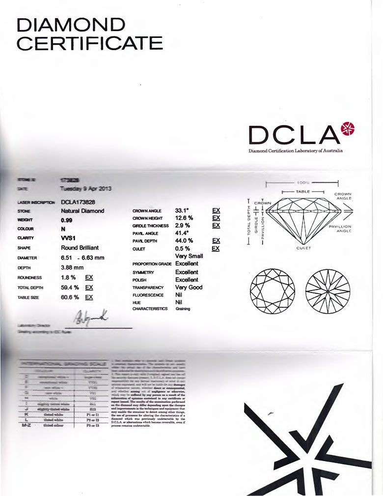 Round Brilliant Cut Diamond 0.99ct N VVS1