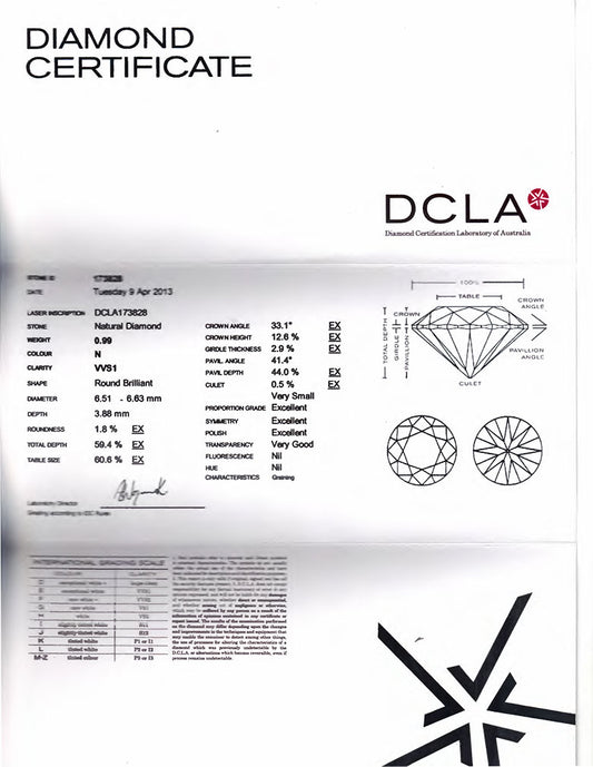 Round Brilliant Cut Diamond 0.99ct N VVS1