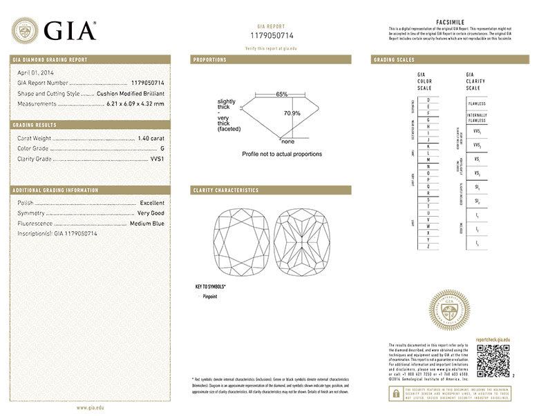Cushion Cut Diamond 1.40ct G VVS1