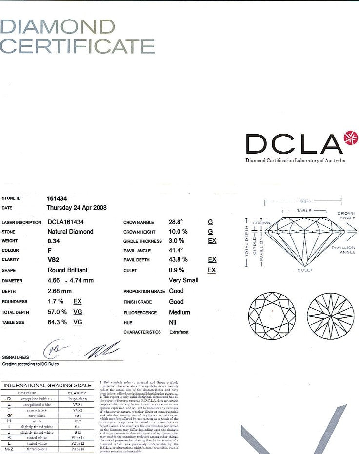 Round Brilliant Cut Diamond 0.34ct F VS2