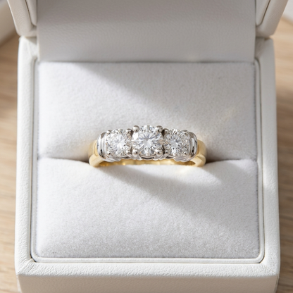 Sabine round brilliant diamond three stone engagement ring, alternate view