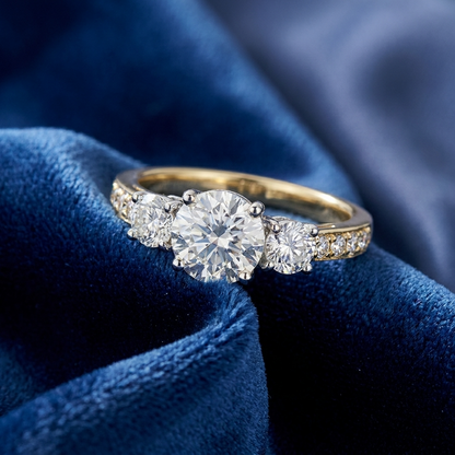 Penelope round brilliant diamond three stone engagement ring, additional view