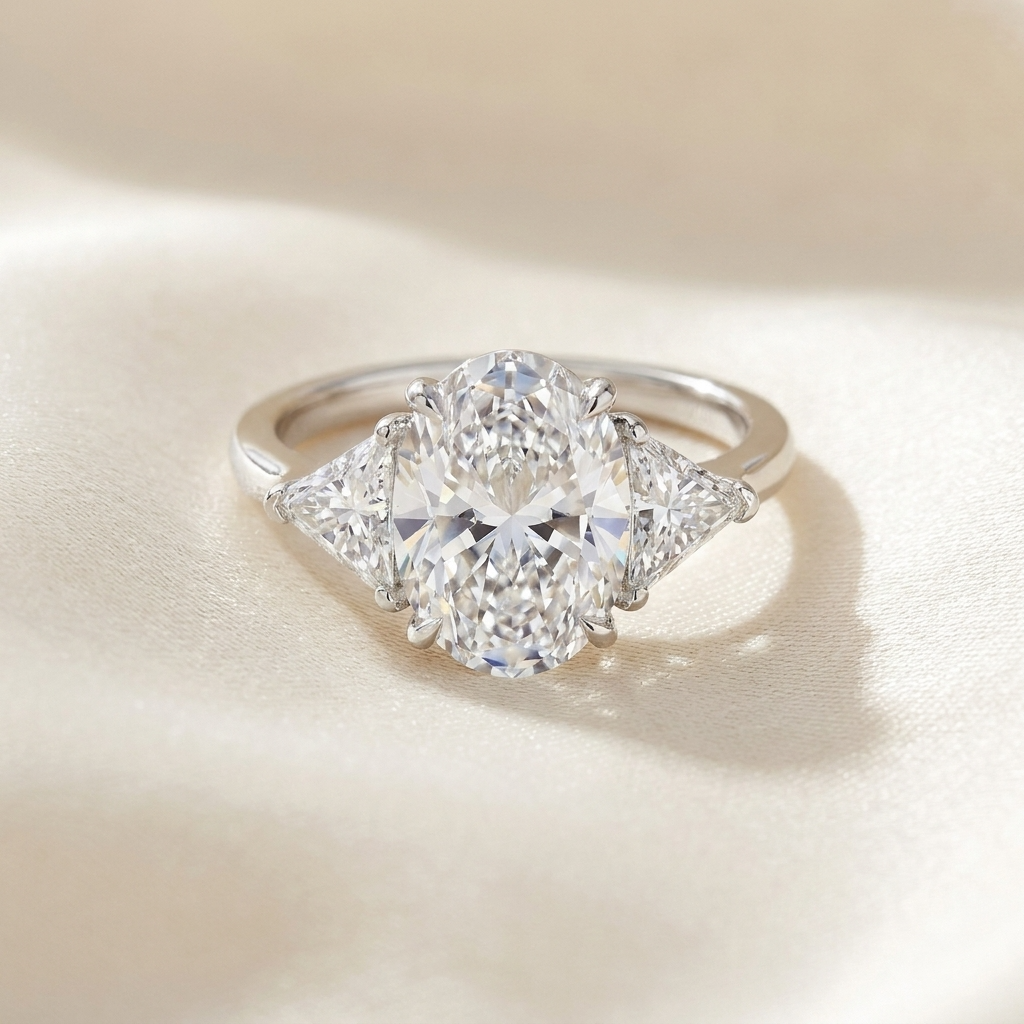 Florence oval diamond three stone engagement ring, alternate view