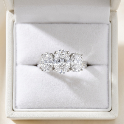 Eloise oval diamond three stone engagement ring detail