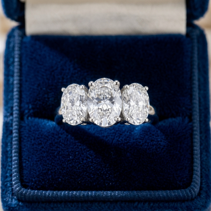 Eloise oval diamond three stone engagement ring, top view