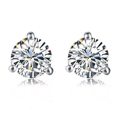 Round brilliant cut diamond stud earrings in 18ct white gold three-claw setting