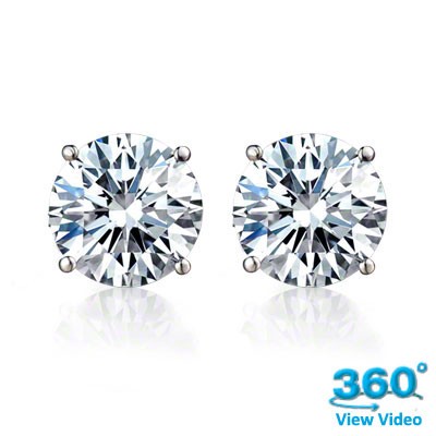 Round brilliant cut diamond stud earrings in 18ct white gold four-claw setting