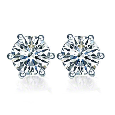 Round brilliant cut diamond stud earrings in 18ct white gold six-claw setting