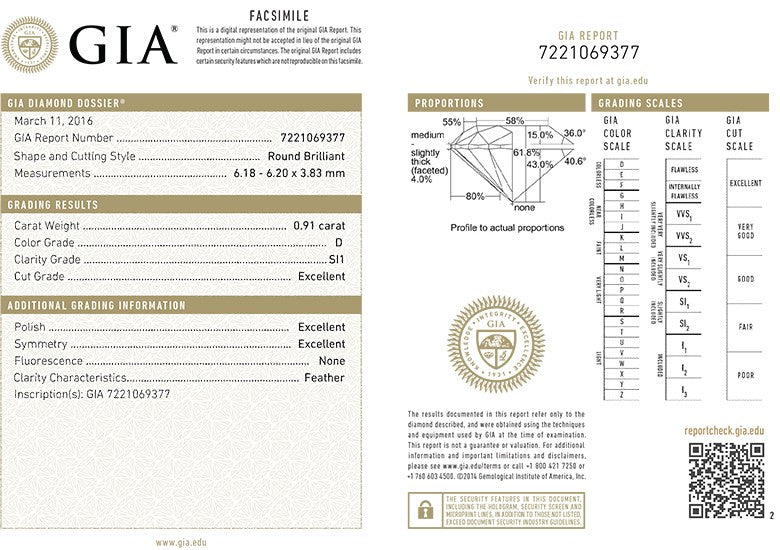 Round Brilliant Cut Diamond 0.91ct D SI1