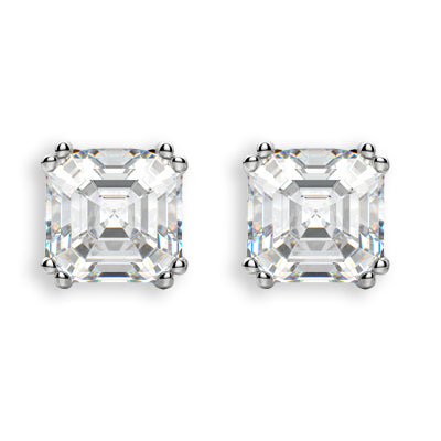 Asscher cut diamond stud earrings in 18ct white gold
