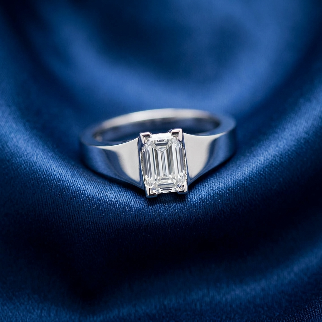 Baguette cut diamond solitaire engagement ring — handcrafted in Sydney