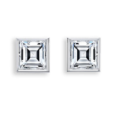 Carre cut diamond stud earrings in 18ct white gold