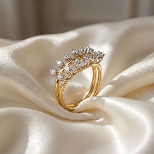 Gold and diamond crown ring set with 11 round diamonds — handcrafted in Sydney