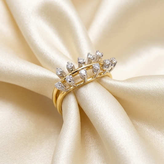 Gold and diamond crown ring - angled view