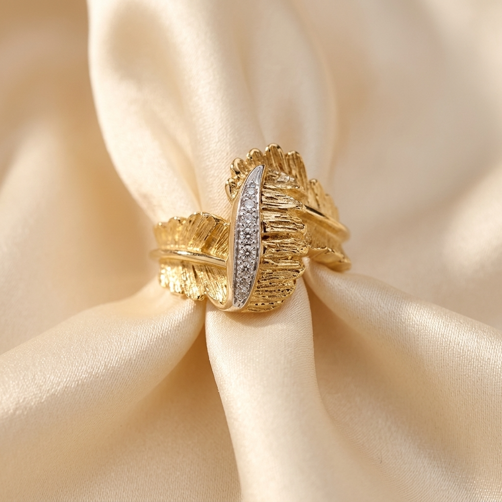 Diamond and gold acanthus leaf dress ring — handcrafted in Sydney