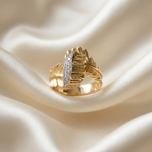 Diamond and gold acanthus leaf dress ring - side view