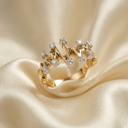 Diamond and gold heartbeat ring - side view