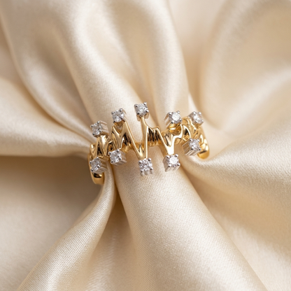 Diamond and gold heartbeat ring - angled view