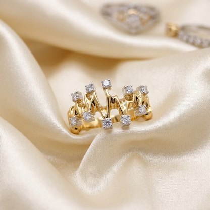 Diamond and gold heartbeat ring - detail view