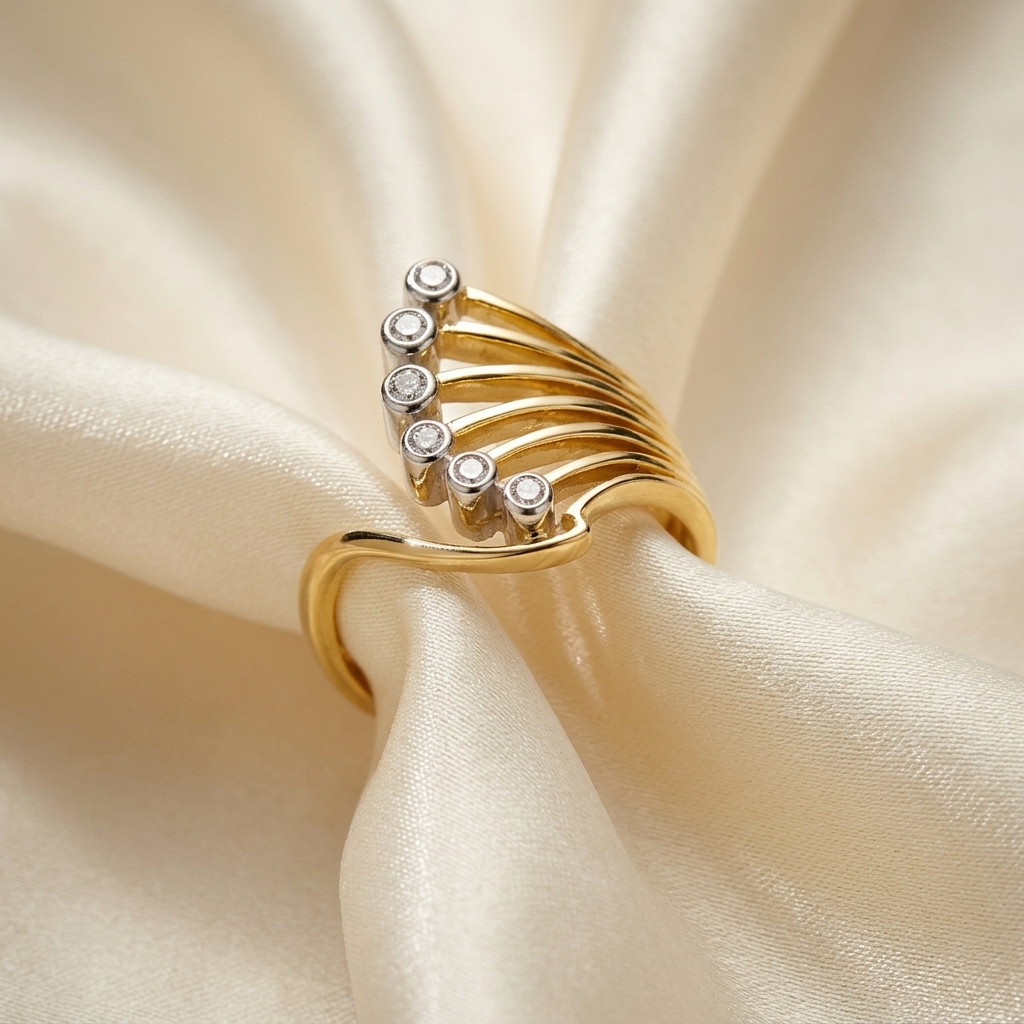 Diamond and gold peacock ring - side view