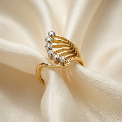 Diamond and gold peacock ring - side view
