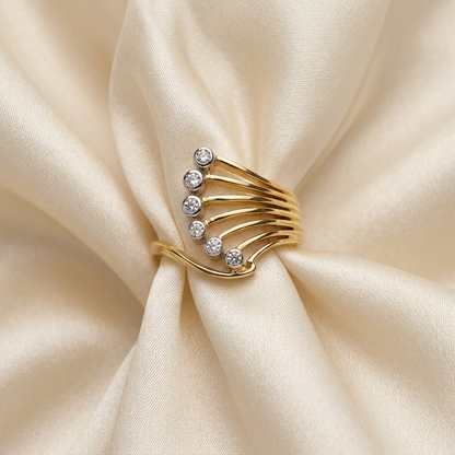 Diamond and gold peacock ring - front view