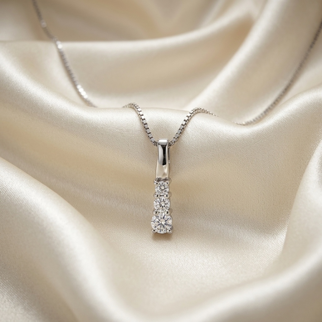 Three stone claw set round diamond pendant