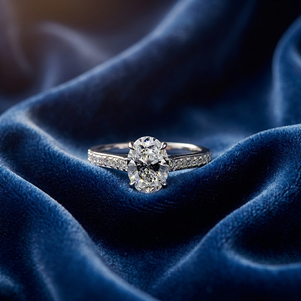 Oval diamond engagement ring with side stones — handcrafted in Sydney