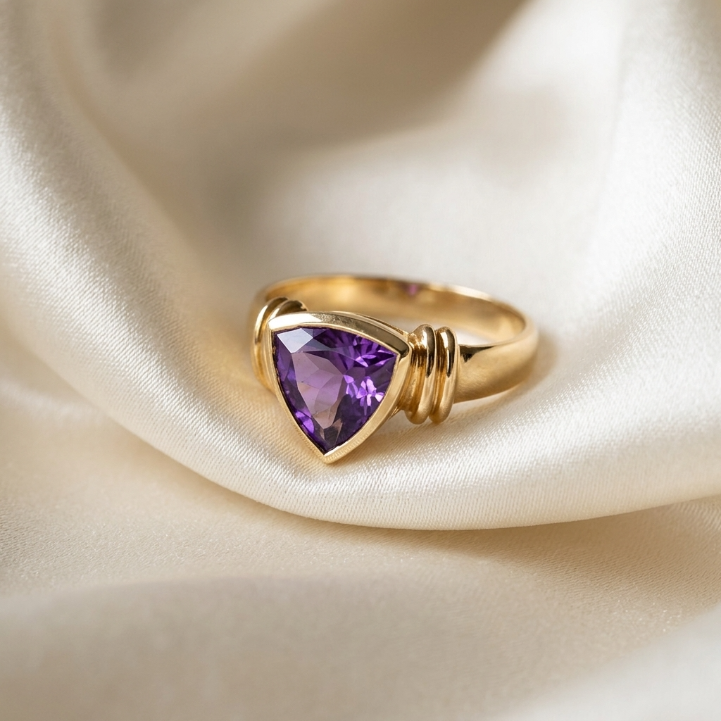 Trilliant Cut Amethyst Dress Ring