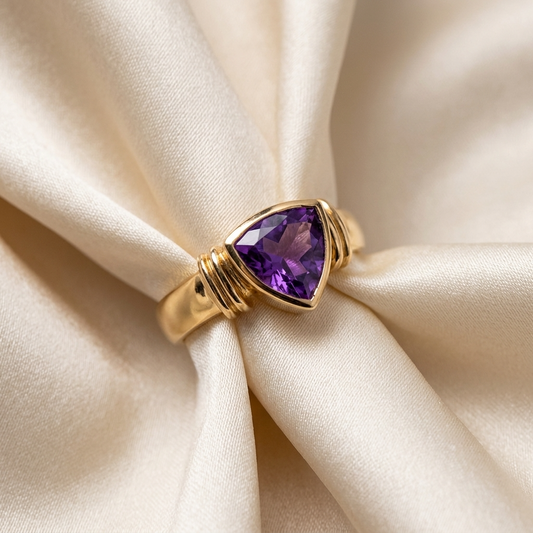 Trilliant Cut Amethyst Dress Ring
