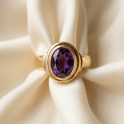 Oval amethyst gold dress ring