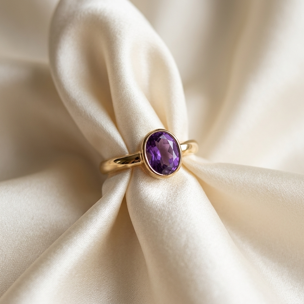 Oval Shape Amethyst Gold Ring