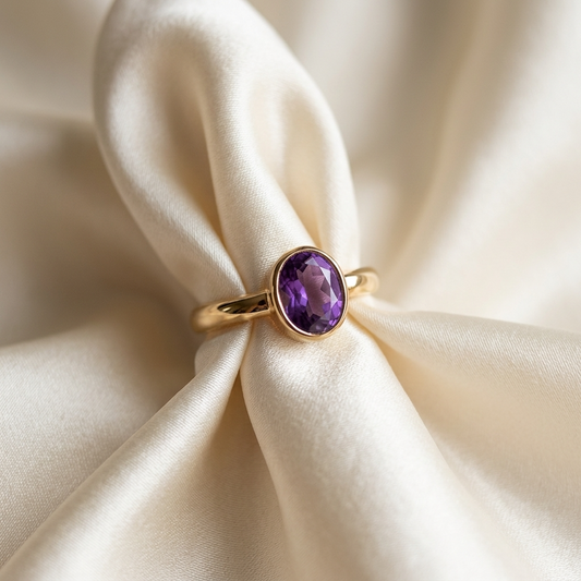 Oval Shape Amethyst Gold Ring