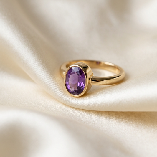 Oval Shape Amethyst Gold Ring