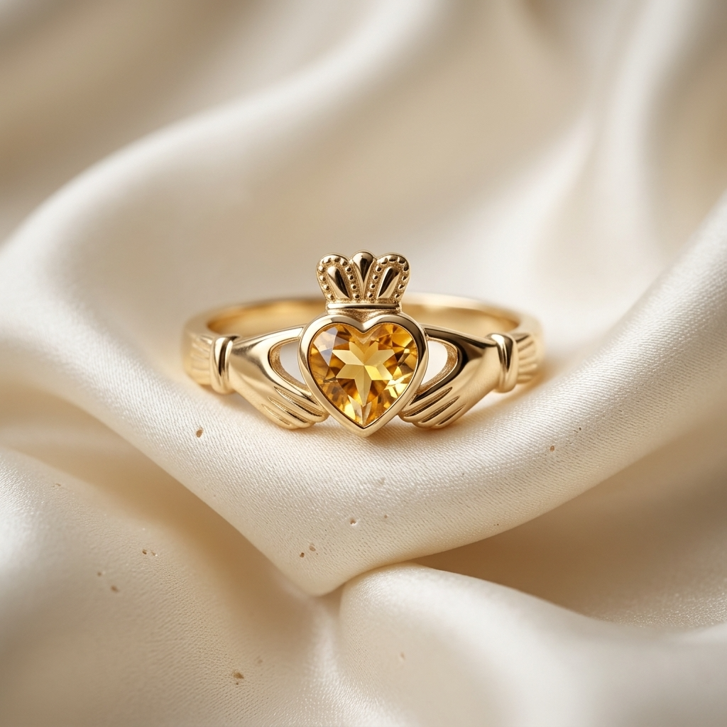 Citrine Claddagh dress ring - angled view