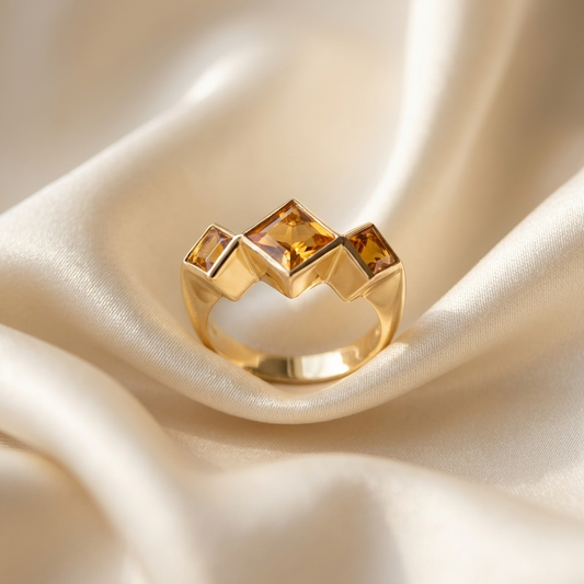 Citrine trilogy gold dress ring