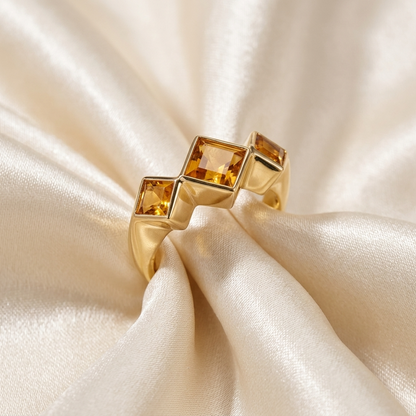 Citrine trilogy gold dress ring - side view