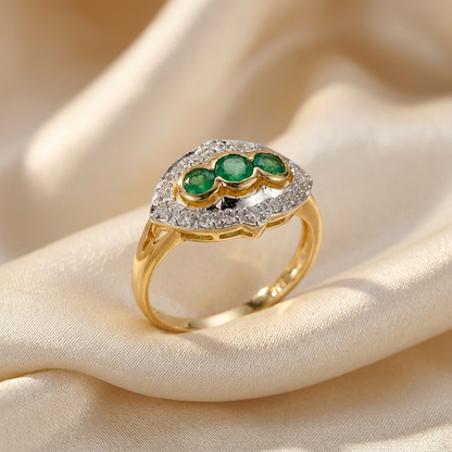 Antique style emerald and diamond dress ring - side view