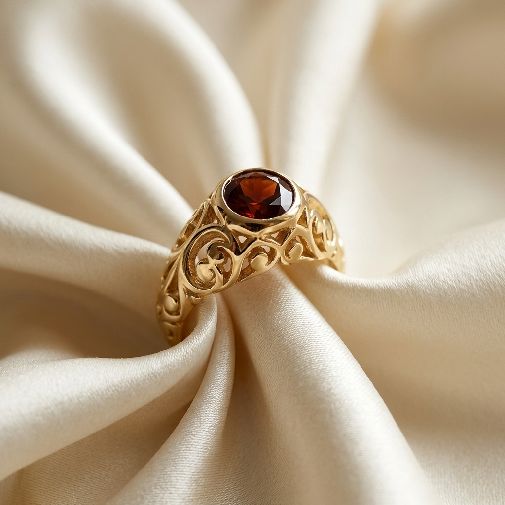 Garnet gold dress ring