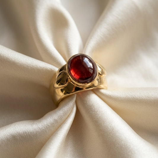 Cabochon garnet gold dome ring