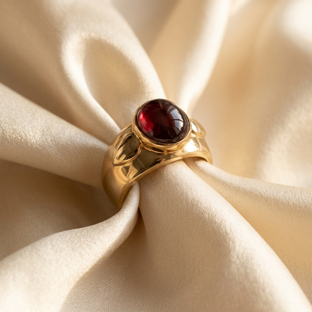 Cabochon garnet gold dome ring - side view