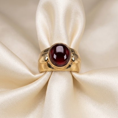 Cabochon garnet gold dome ring - angled view