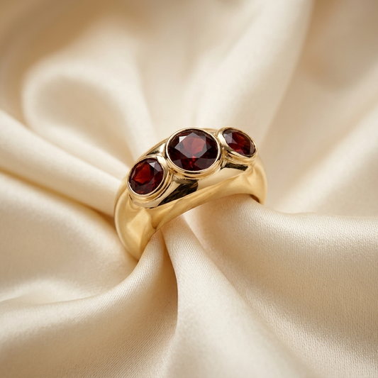 Garnet trilogy gold dome dress ring