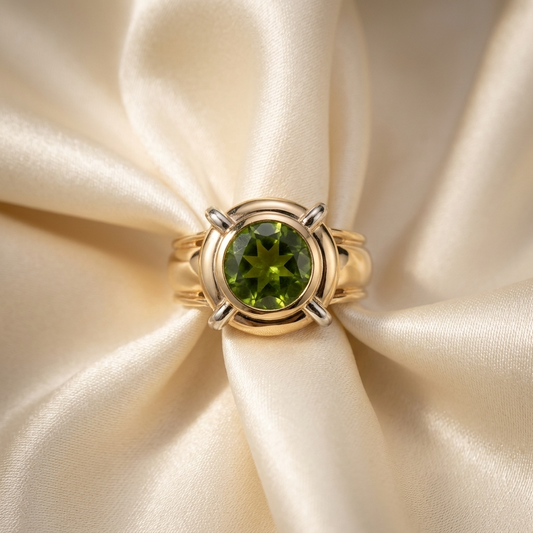 Round peridot gold dress ring