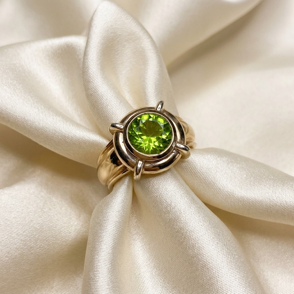 Round peridot gold dress ring - detail view