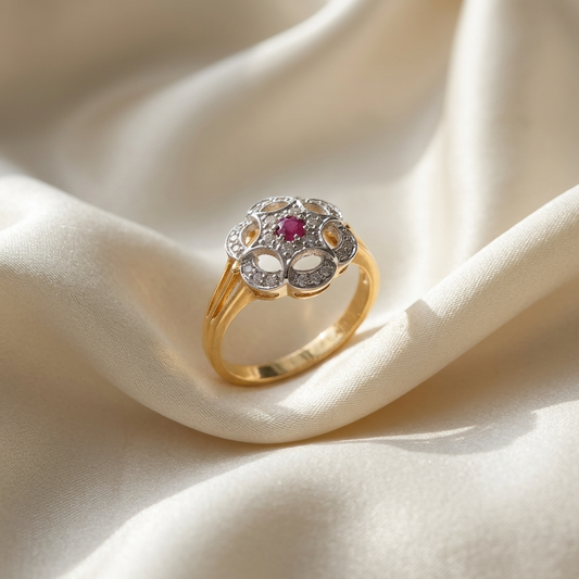 Antique style ruby and diamond ring - side view