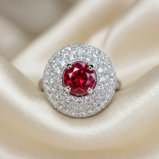 Kashan ruby and pave diamond ring in 18ct white gold
